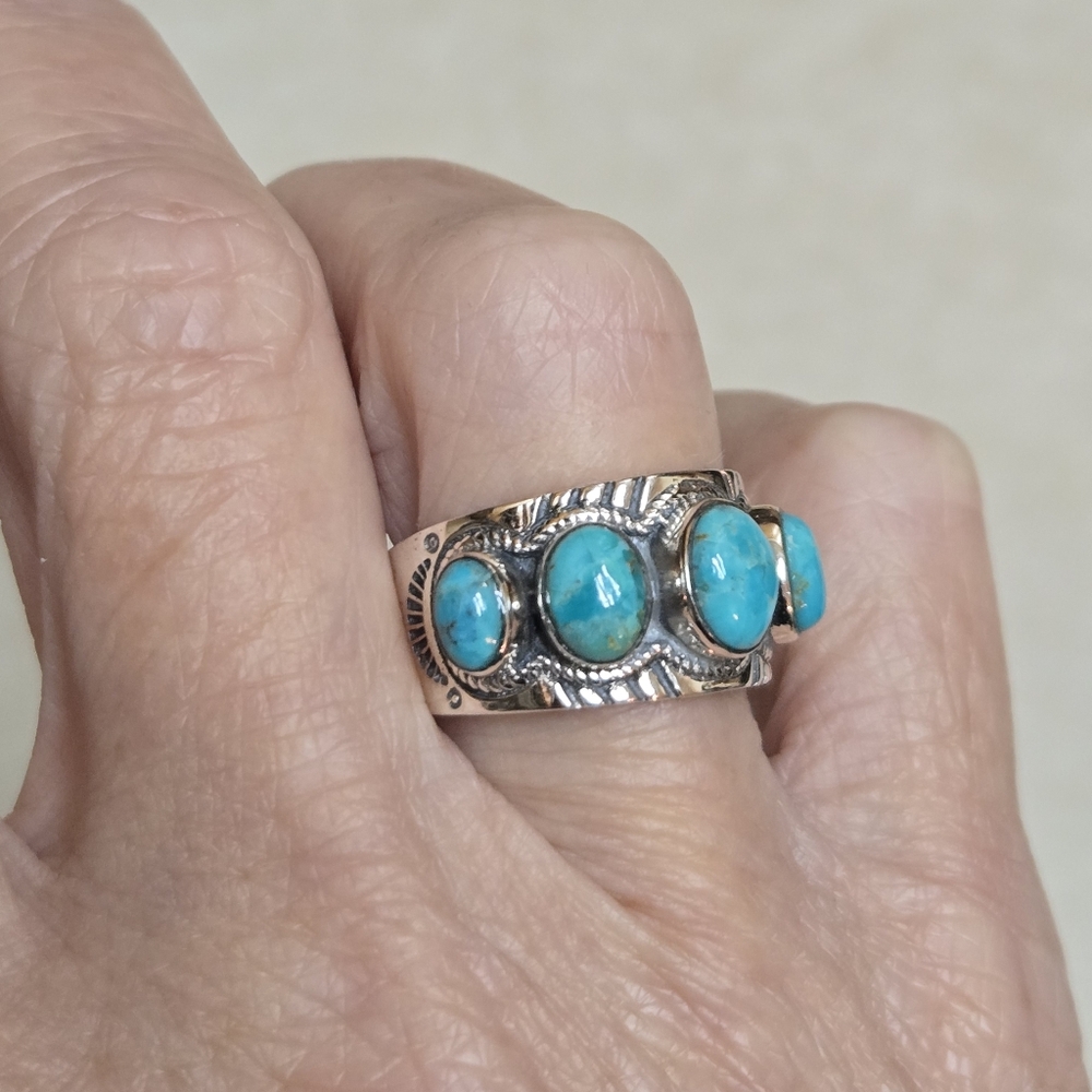 Sterling Silver And Turquoise 5 Stone Ring - Picture 5 of 13